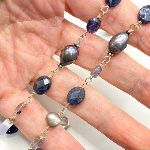 SILPADA Sterling Silver Sodalite Blue Lace Chalcedony & Pearl Necklace - Picture 3 of 7